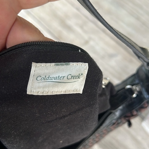 Coldwater Creek Black Brown Woven Hobo Shoulder Bag Faux Croc Trim - Picture 8 of 10